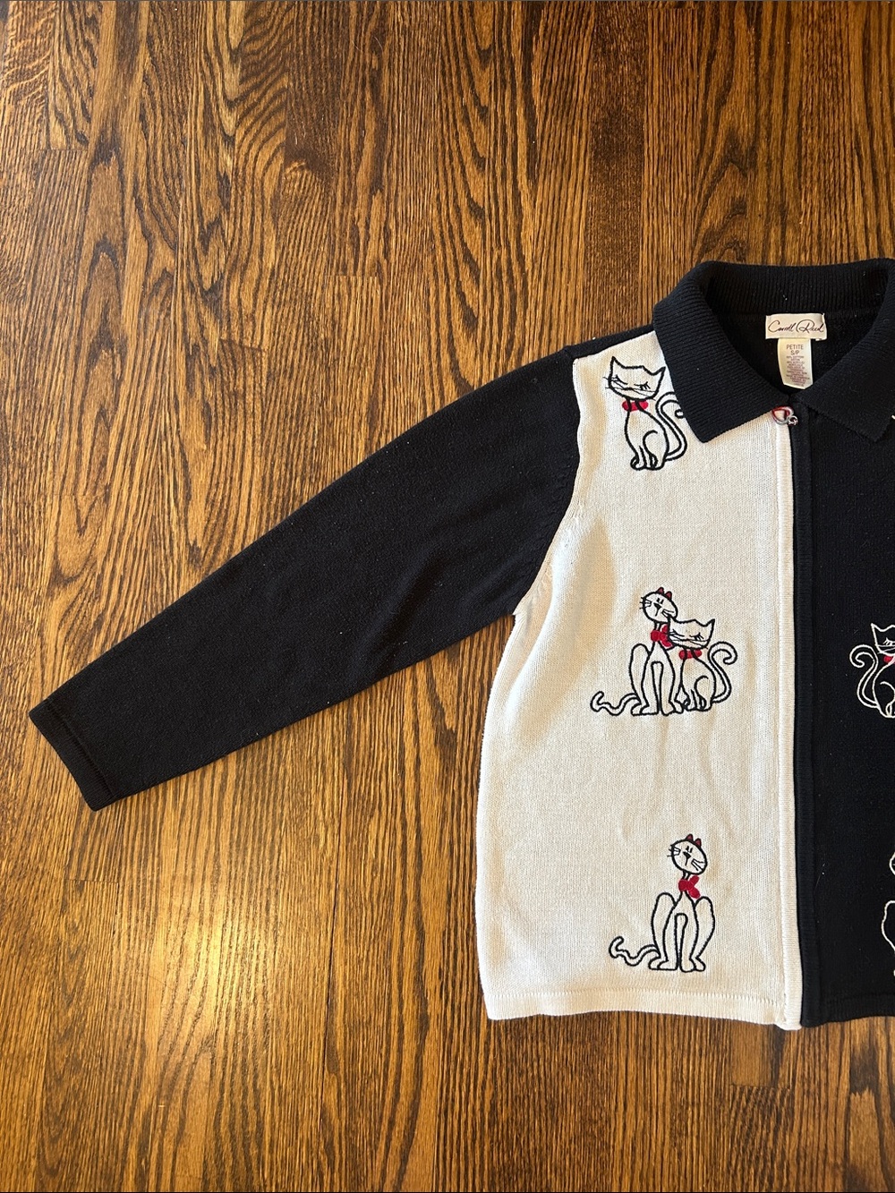 Vintage Y2K Knit Zip Up Cat Sweater - Picture 6 of 9